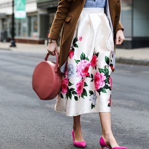 Rose Print Midi Skirt